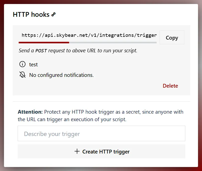 HTTP Hook Trigger settings tab