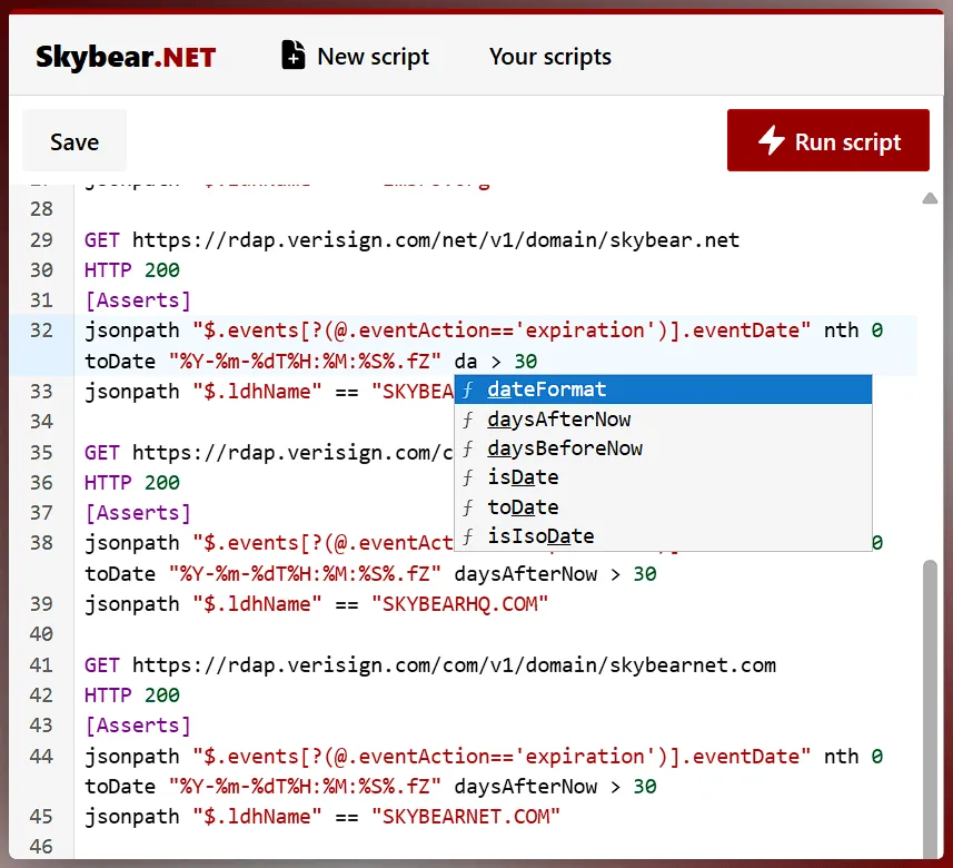 Skybear.NET Script editor with CodeMirror 6